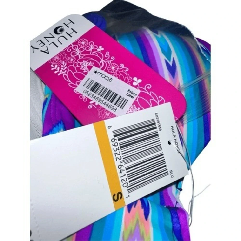 NEW WITH TAGS NWT HULA HONEY multi geo&stripe bandeau swim top multicolored COLO